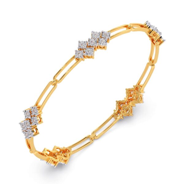 Symmetrical Floral Gold Diamond Bangle - Image 3