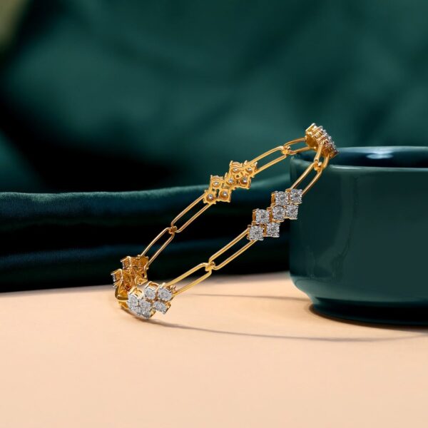 Symmetrical Floral Gold Diamond Bangle