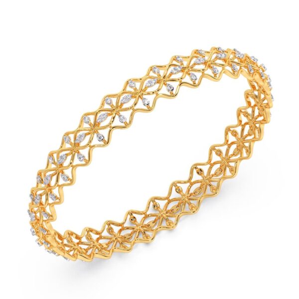 Symmetrical Golden Elegance Diamond Bangle - Image 3