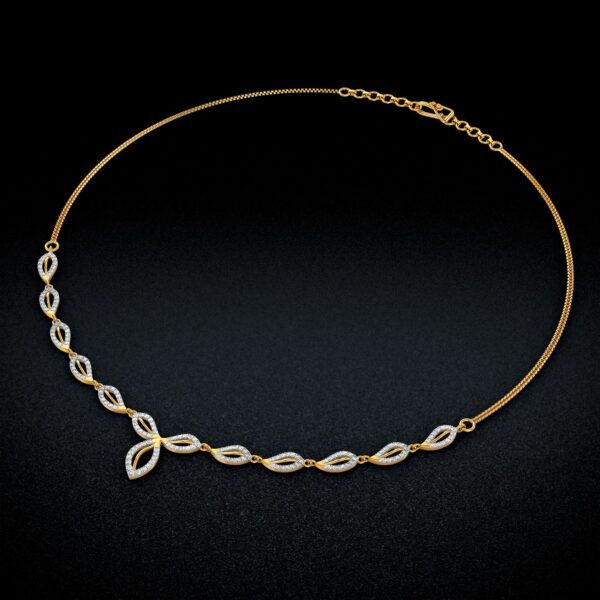 Delicate Gold Floral Design Lab Diamond Necklace - Image 6