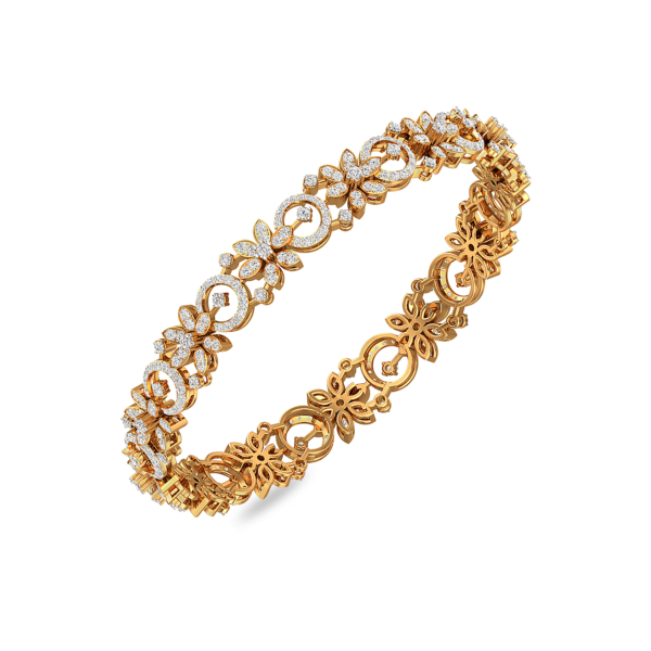 Floral Ring Yellow Gold Diamond Bangle - Image 3