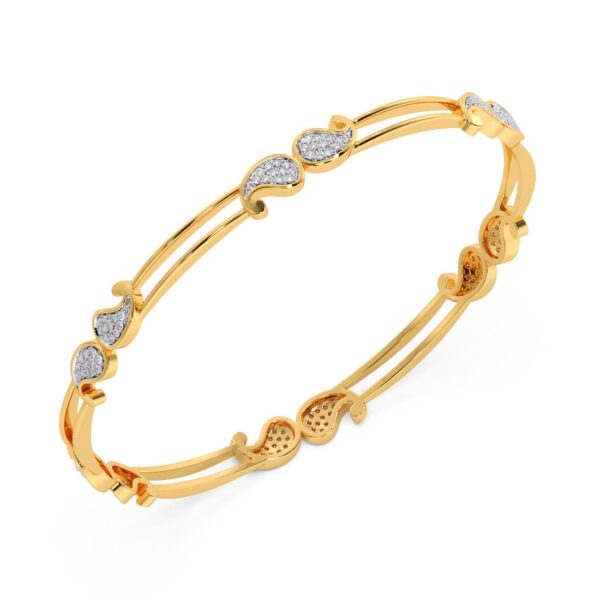 Gold Delicate Leaves Diamond Bangle - Image 2