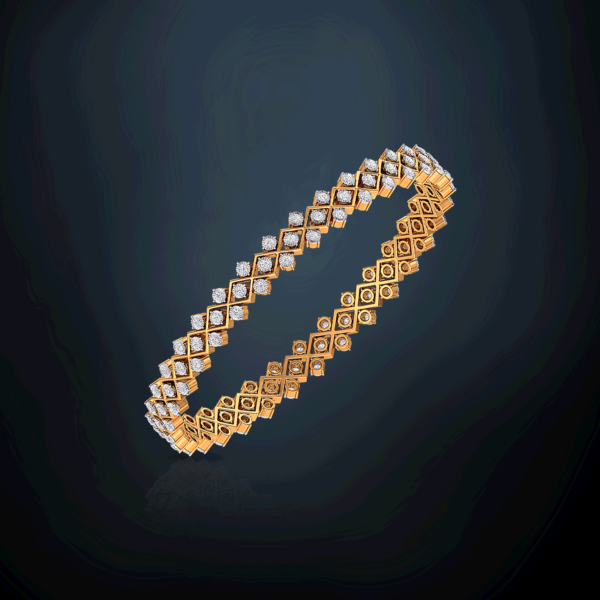 Gold Diamond Geometric Pattern Bangle - Image 2