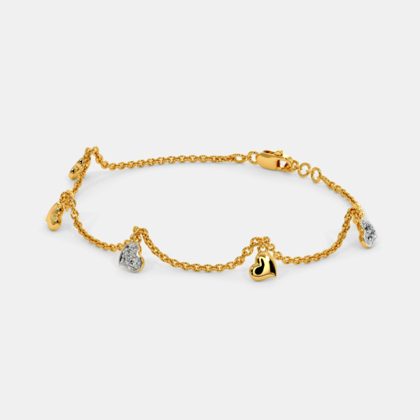 Gold Lab Diamond Heart Shaped Charms Bracelet - Image 2