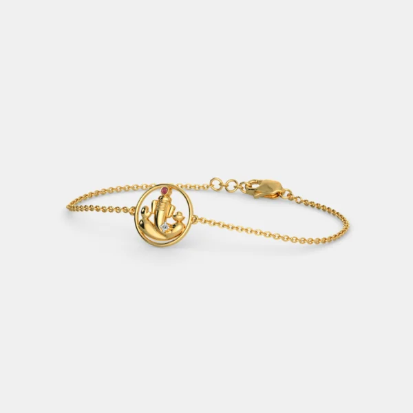 Gold Solitaire Lab Diamond Ganpati Bracelet For Ladies - Image 3