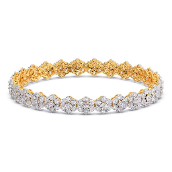 Real Diamond Floral Pattern Gold Bangle