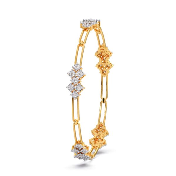 Symmetrical Floral Gold Diamond Bangle - Image 5