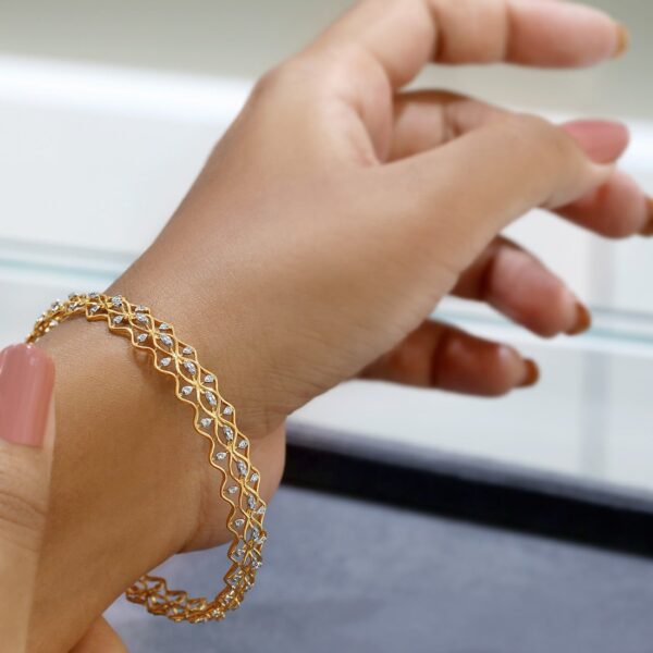 Symmetrical Golden Elegance Diamond Bangle - Image 4