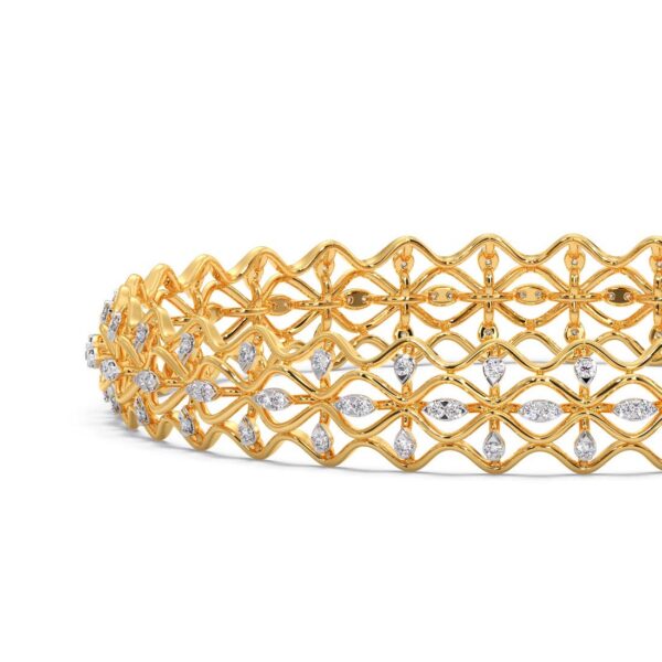 Symmetrical Golden Elegance Diamond Bangle - Image 5