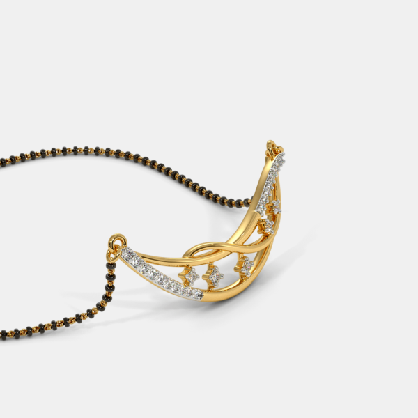 Elegant Gold Wave-Patterned Diamond Studded Mangalsutra Pendant - Image 3