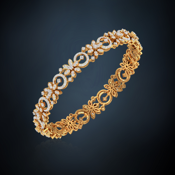 Floral Ring Yellow Gold Diamond Bangle - Image 4