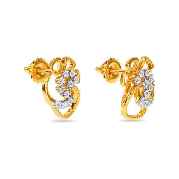 Gold Glistening Floral Lab Diamond Stud Earrings - Image 5
