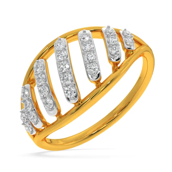 Lab Diamond-Encrusted Yellow Gold Striped Ring