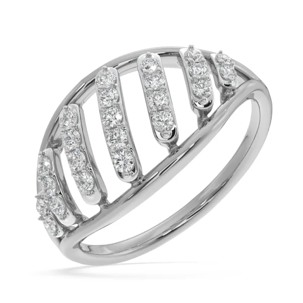 Lab Diamond-Encrusted Yellow Gold Striped Ring - Image 5
