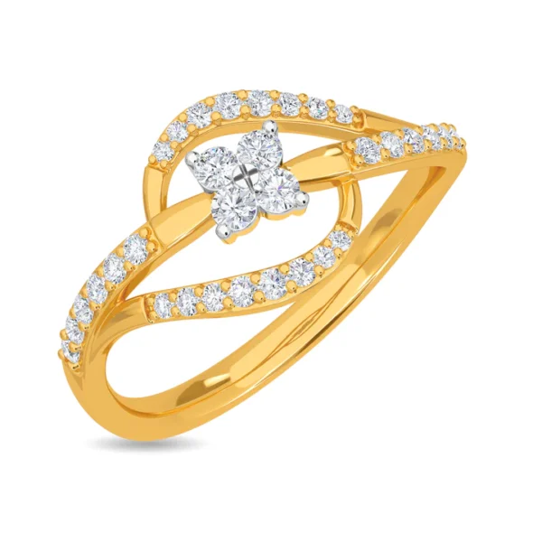 Floral Lab Diamond Modern Twist Design Yellow Gold Ring