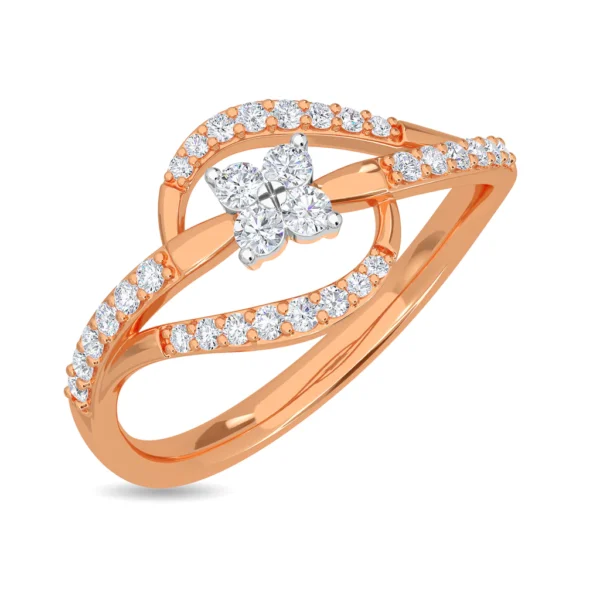 Floral Lab Diamond Modern Twist Design Yellow Gold Ring - Image 5