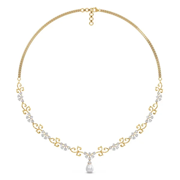 Floral Gold Miracle Plate Lab Diamond & Pearl Necklace