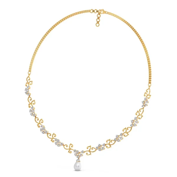 Floral Gold Miracle Plate Lab Diamond & Pearl Necklace - Image 4