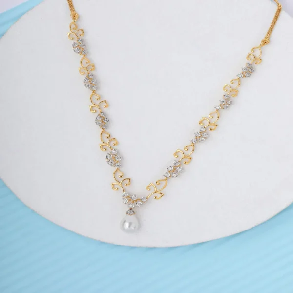 Floral Gold Miracle Plate Lab Diamond & Pearl Necklace - Image 3
