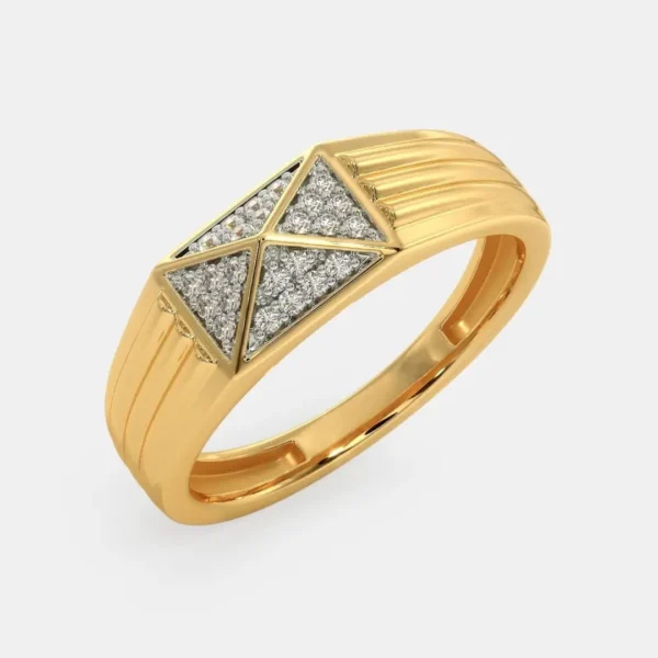 Geometric Elegance Modern Gold Ring with Pave-Set Lab Diamonds for Him