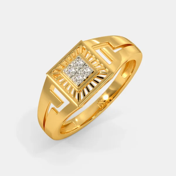 Geometric Square Pattern Gold Lab Diamond Ring for Men - Image 2