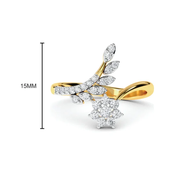 Gold Blooming Flower Slender Leaves Lab Diamond Ring for Engagement - Image 5