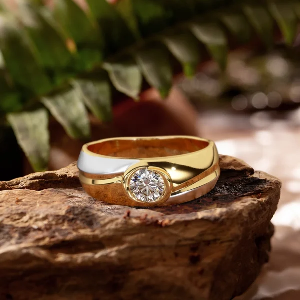 Gold Two-Tone Male Ring With Lab Diamonds