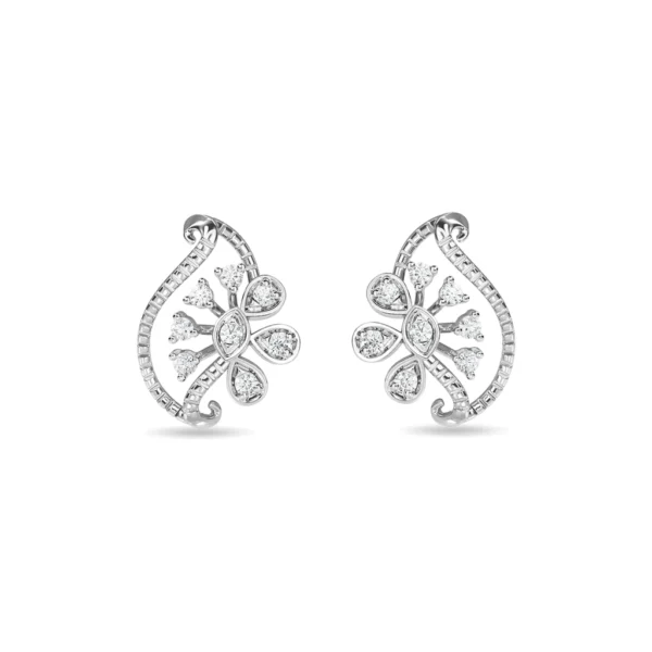 Leafy Floral Motif Gold Diamond Earrings - Image 4