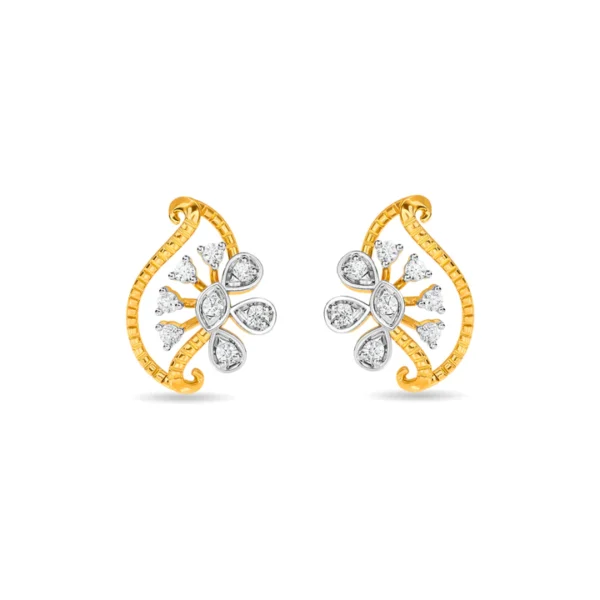 Leafy Floral Motif Gold Diamond Earrings