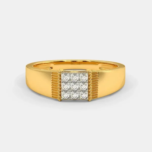 Men's Modern Texture Gold Band with Central Lab Diamond Grid