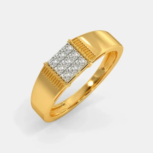 Men's Modern Texture Gold Band with Central Lab Diamond Grid - Image 4