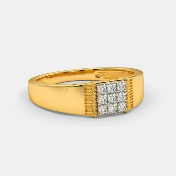 Men's Modern Texture Gold Band with Central Lab Diamond Grid - Image 3