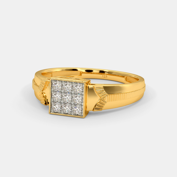 Ornate Golden Male Ring with Sparkling Square Lab Diamond Cluster - Image 2