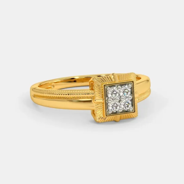 Square Setting Diamond-Encrusted Gold Band for Men