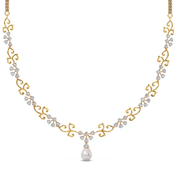 Floral Gold Miracle Plate Lab Diamond & Pearl Necklace - Image 5