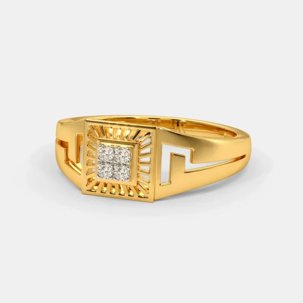 Geometric Square Pattern Gold Lab Diamond Ring for Men
