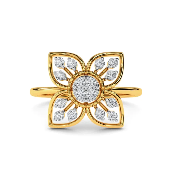 Gold Delicate Flower Bloom Lab Diamond Ring