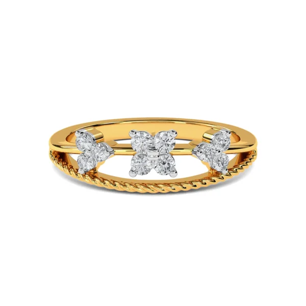 Gold Twisted Rope Texture Triple Lab Diamond Ring - Image 5