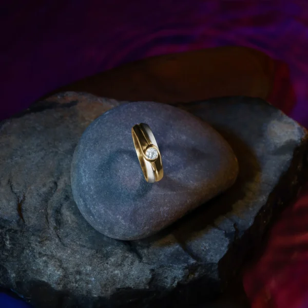 Gold Two-Tone Male Ring With Lab Diamonds - Image 3