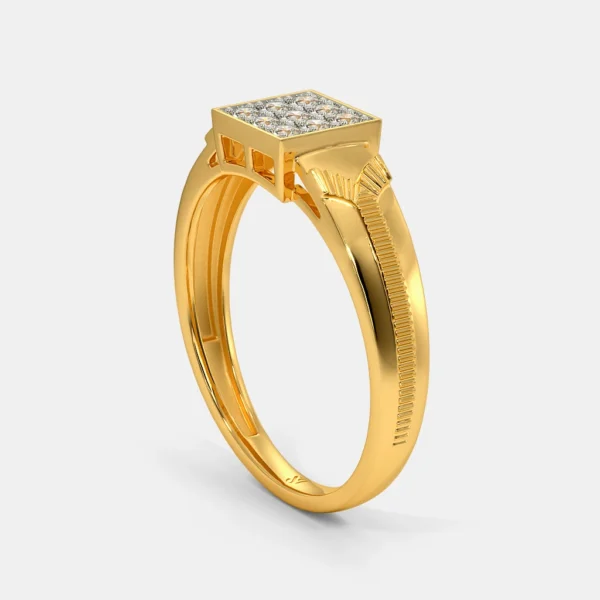 Ornate Golden Male Ring with Sparkling Square Lab Diamond Cluster - Image 4