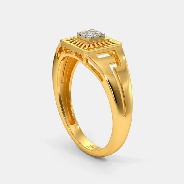 Geometric Square Pattern Gold Lab Diamond Ring for Men - Image 4