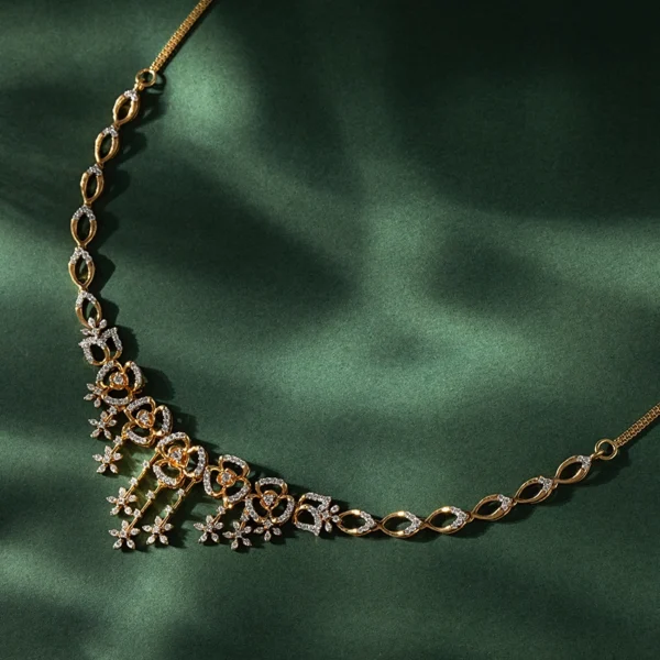 Gold Elegant Fringe Cascade Lab Diamond Necklace - Image 2
