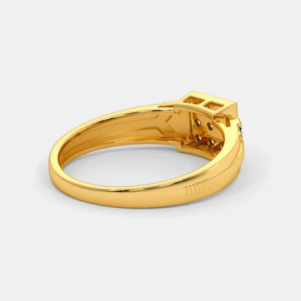 Ornate Golden Male Ring with Sparkling Square Lab Diamond Cluster - Image 3