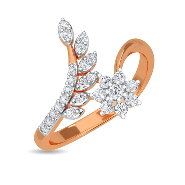 Gold Blooming Flower Slender Leaves Lab Diamond Ring for Engagement - Image 4