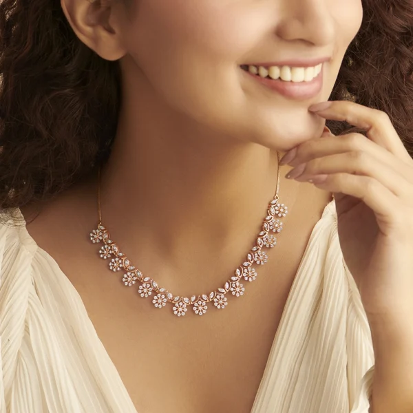 14KT Gold Crystal Crest Diamond Necklace - Image 2