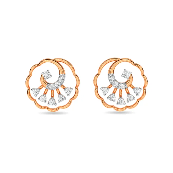 Gold Twisted Rope Floral Pattern Lab Diamond Earrings - Image 3