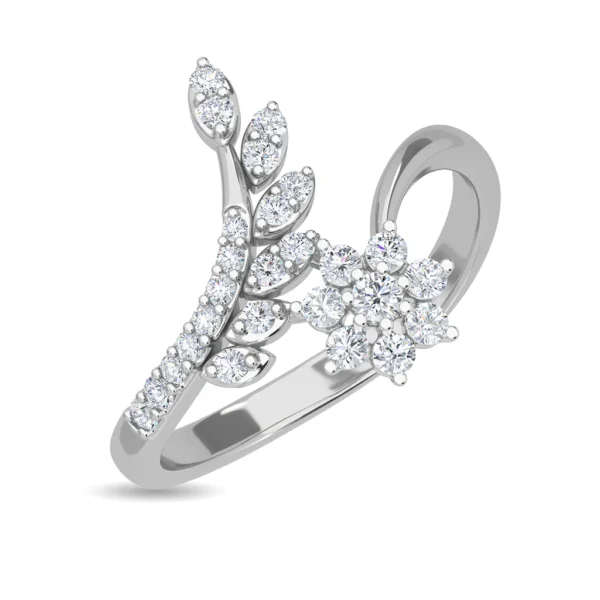 Gold Blooming Flower Slender Leaves Lab Diamond Ring for Engagement - Image 3
