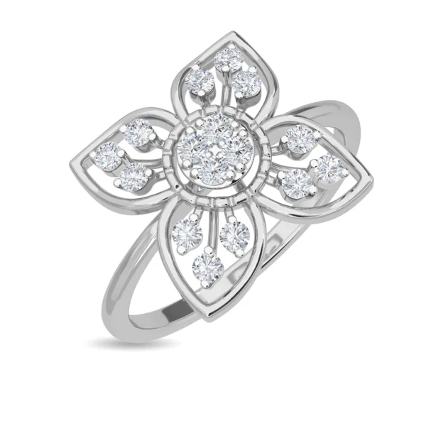 Gold Delicate Flower Bloom Lab Diamond Ring - Image 4