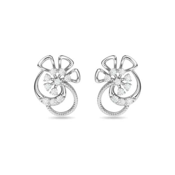 Gold Glistening Floral Lab Diamond Stud Earrings - Image 2