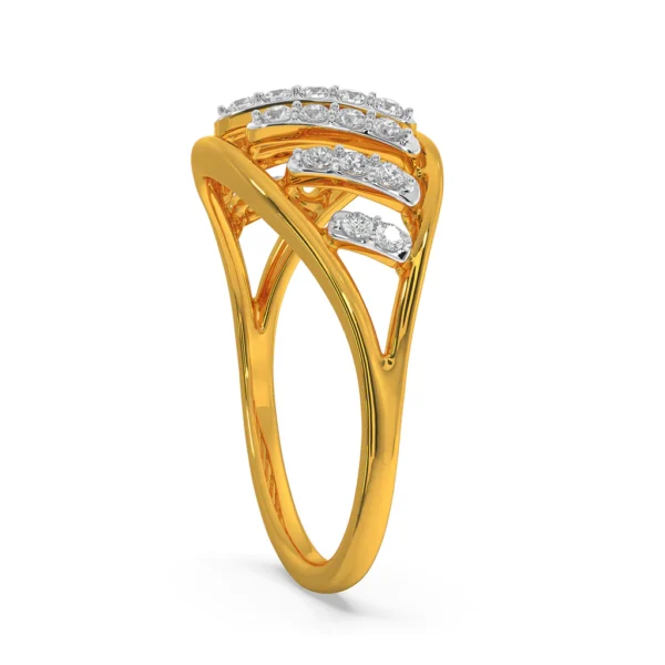 Lab Diamond-Encrusted Yellow Gold Striped Ring - Image 3